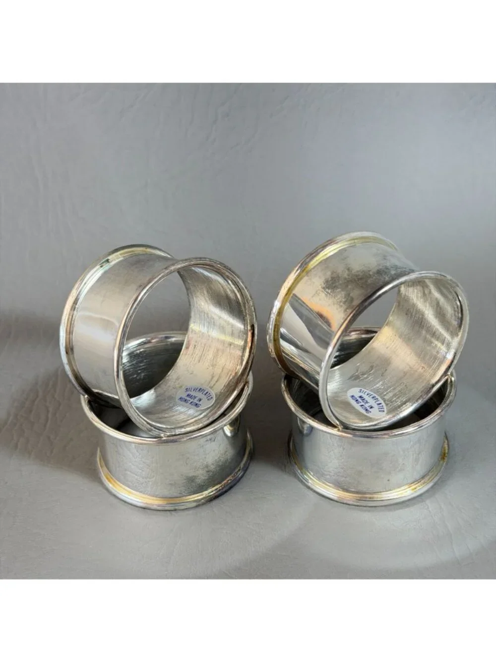 Vintage Silver Plated Napkin Ring Set 4pc Cylindrical Holiday Table Decor